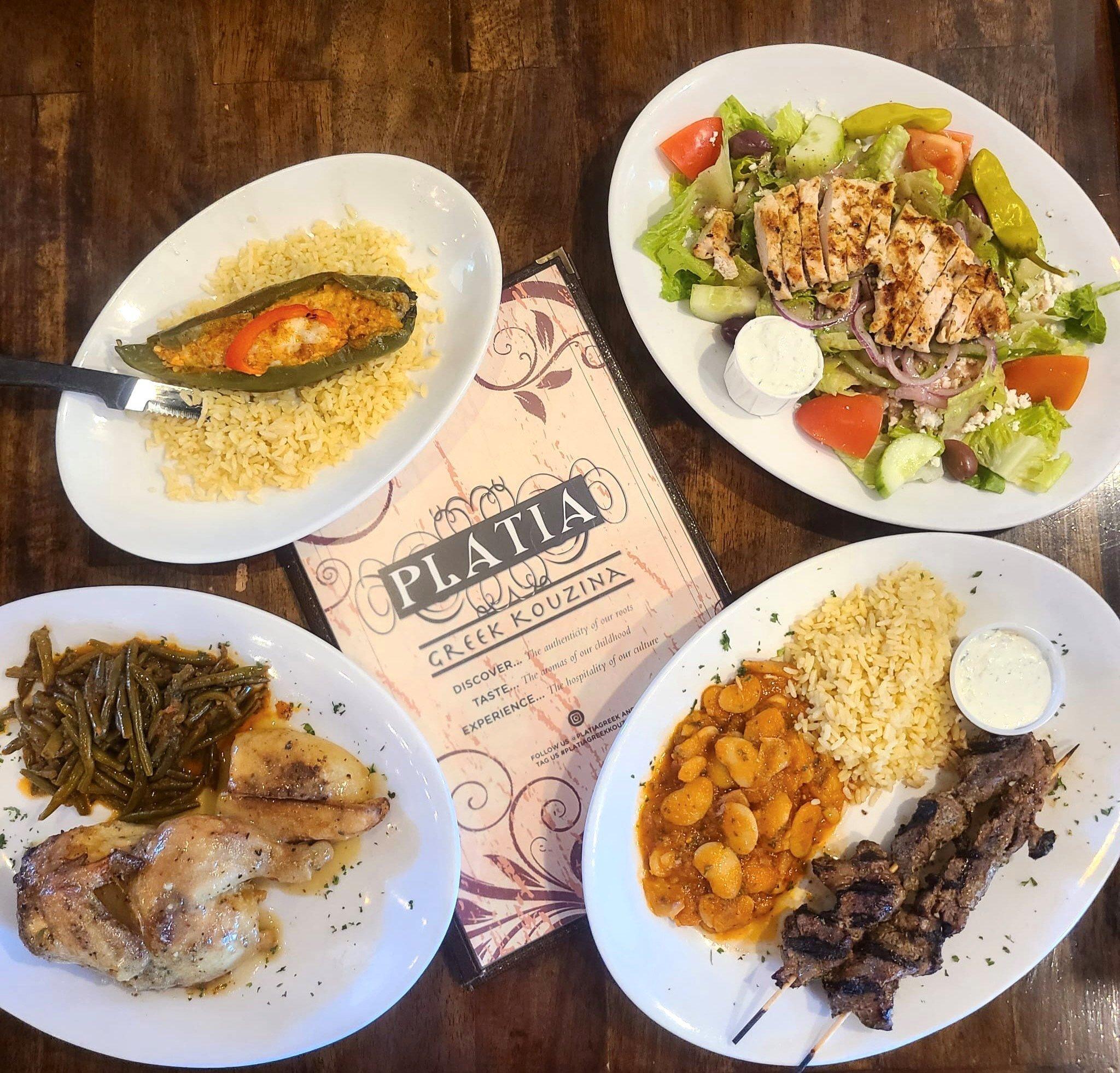 An assortment of Greek food at  Platia